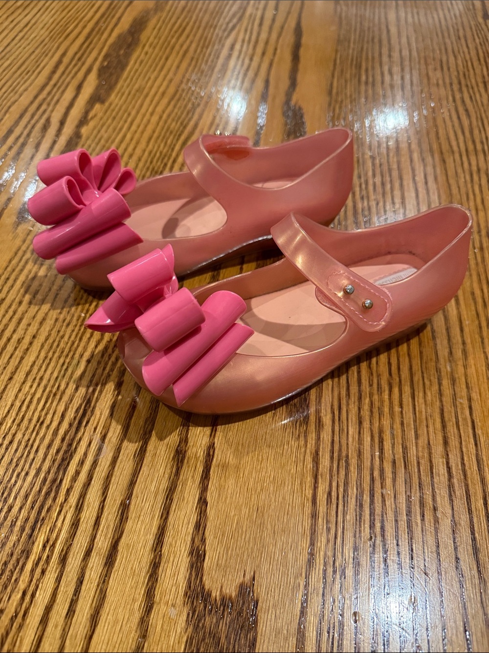 Mini Melissa Pink Jelly Mary Jane Shoes with Decorative Bow